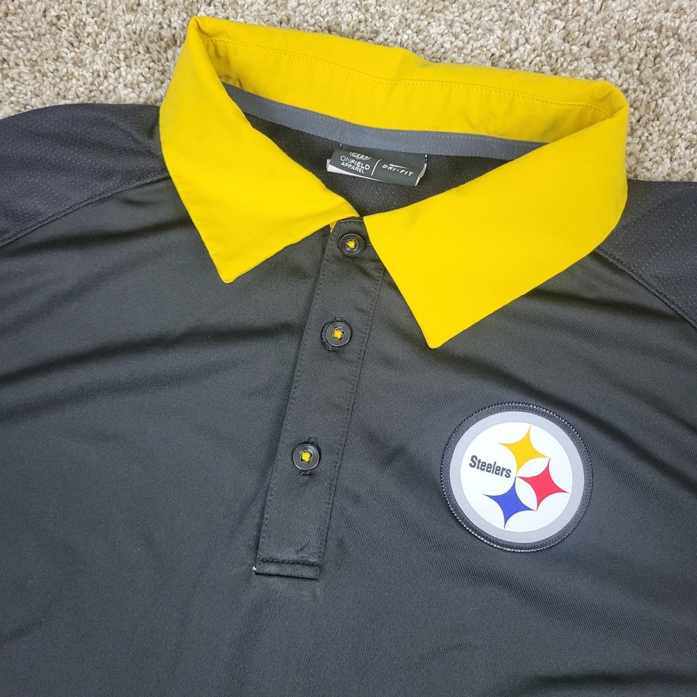 Nike Dri Fit NFL Pittsburgh Steelers Mens Medium Solid Black Performance Polo SS